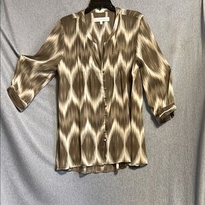 G by Giuliana gray/green & cream Blouse with Mandarin Collar size xl EUC